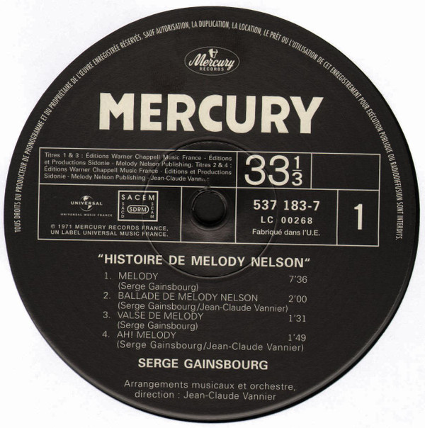 Serge Gainsbourg - Histoire De Melody Nelson | Mercury (537 183-7) - 3