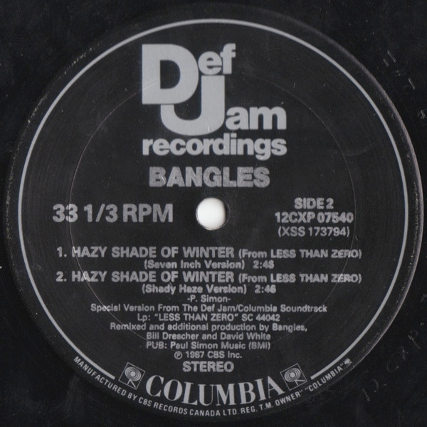 Bangles - Hazy Shade Of Winter | Def Jam Recordings (12CXP 07540) - 4 Bangles - Hazy Shade Of Winter | Def Jam Recordings (12CXP 07540) - 4