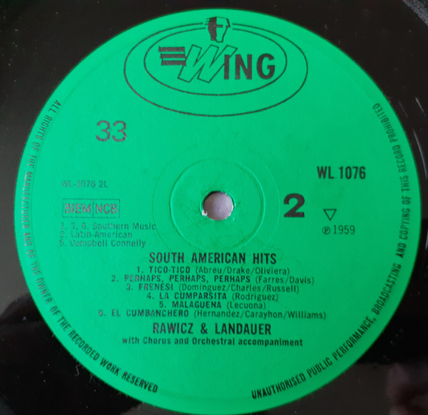 Rawicz & Landauer - South American Hits | Wing Records (WL.1076) - 4