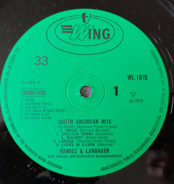 Rawicz & Landauer - South American Hits | Wing Records (WL.1076) - 3