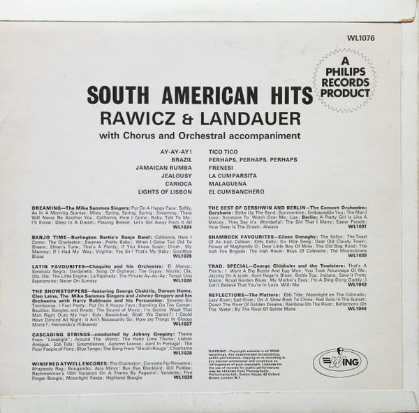 Rawicz & Landauer - South American Hits | Wing Records (WL.1076) - 2