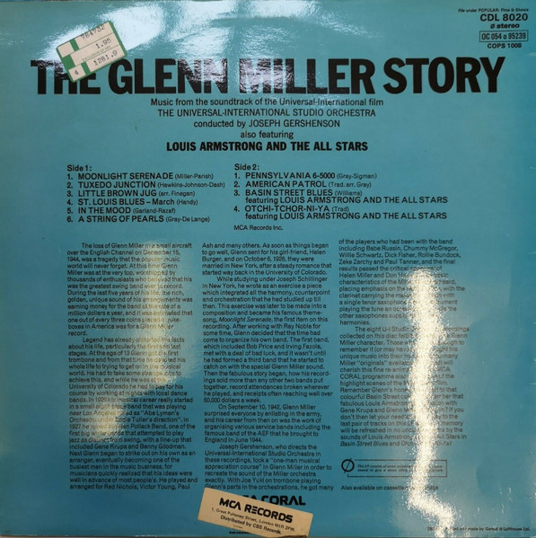 The Universal-International Orchestra - The Glenn Miller Story | MCA Coral (CDL 8020) - 2 The Universal-International Orchestra - The Glenn Miller Story | MCA Coral (CDL 8020) - 2