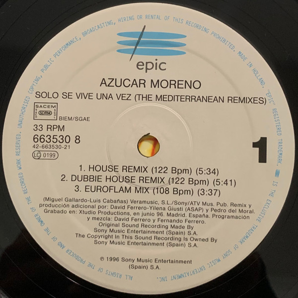 Azucar Moreno - Solo Se Vive Una Vez (The Mediterranean And Caribbean Remixes) | Epic (EPC 663530 8) - 3 Azucar Moreno - Solo Se Vive Una Vez (The Mediterranean And Caribbean Remixes) | Epic (EPC 663530 8) - 3