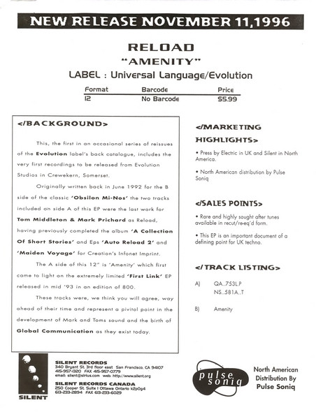 Reload - Amenity | Evolution (EVO 006) - main
