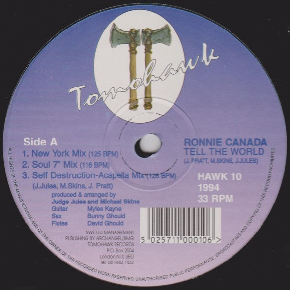 Ronnie Canada - Tell The World | Tomohawk Records (HAWK 10)