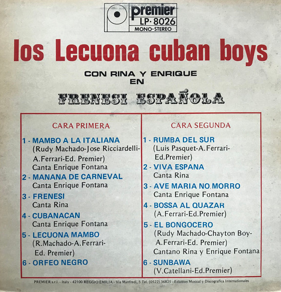 Lecuona Cuban Boys - Frenesi Española | Premier (LP-8026) - 2