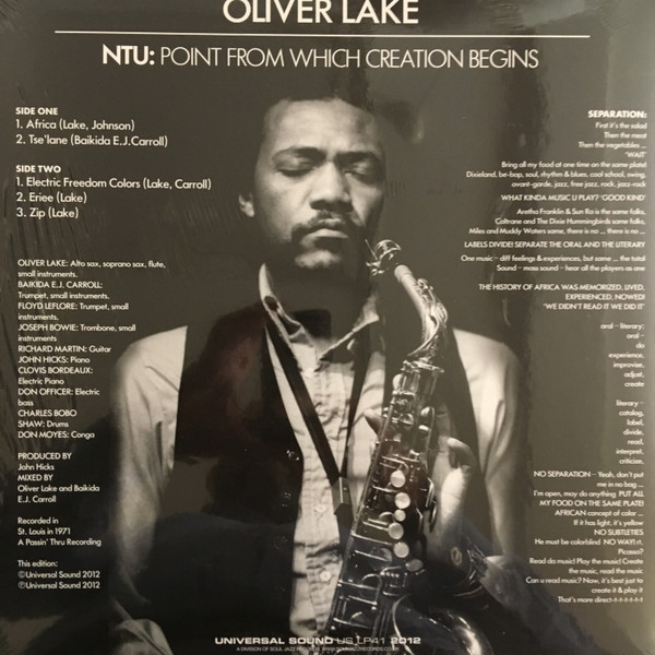Oliver Lake - NTU: Point From Which Creation Begins | Universal Sound (US LP41) - 2