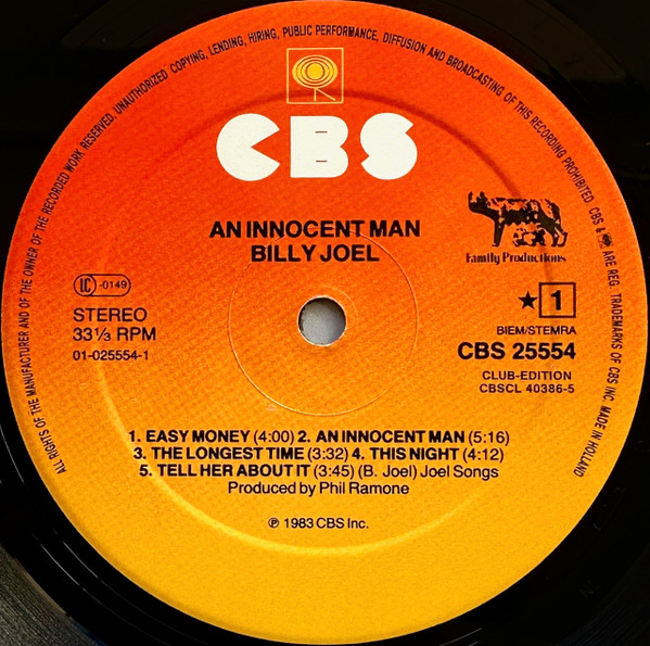 Billy Joel - An Innocent Man | CBS (CBSCL 40386-5) - 3