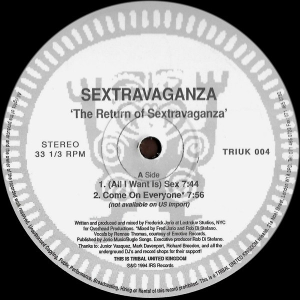 Sextravaganza - The Return Of Sextravaganza | TRIBAL United Kingdom (TRIUK 004) - 2
