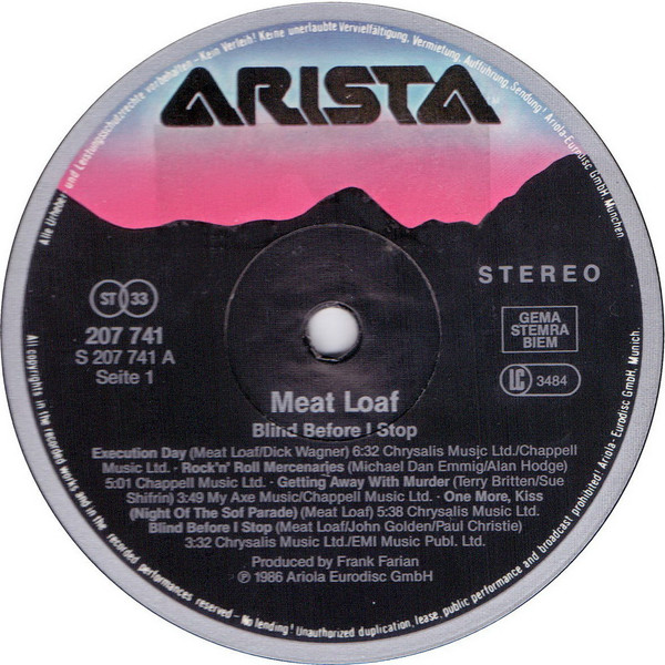 Meat Loaf - Blind Before I Stop | Arista (207 741) - 3