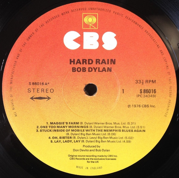 Bob Dylan - Hard Rain | CBS (CBS 86016) - 3 Bob Dylan - Hard Rain | CBS (CBS 86016) - 3