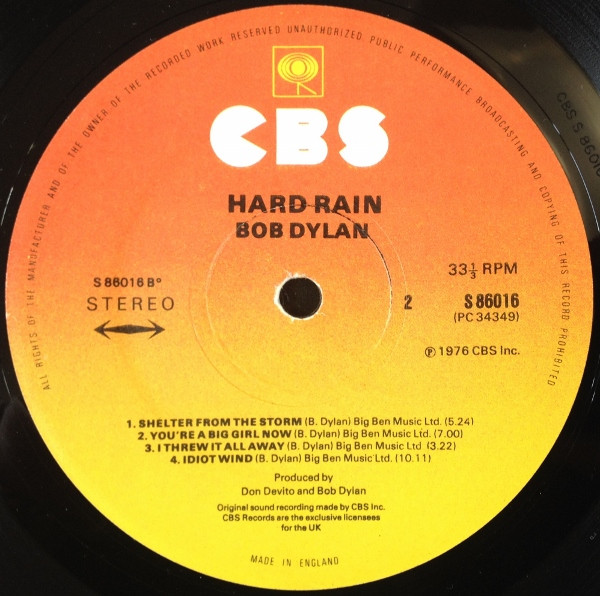 Bob Dylan - Hard Rain | CBS (CBS 86016) - 4 Bob Dylan - Hard Rain | CBS (CBS 86016) - 4