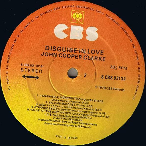 John Cooper Clarke - Disguise In Love | CBS (CBS 83132) - 4 John Cooper Clarke - Disguise In Love | CBS (CBS 83132) - 4