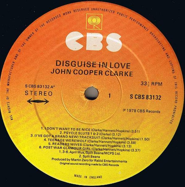 John Cooper Clarke - Disguise In Love | CBS (CBS 83132) - 3 John Cooper Clarke - Disguise In Love | CBS (CBS 83132) - 3