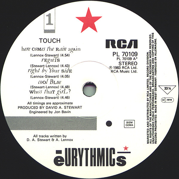 Eurythmics - Touch | RCA (PL70109) - 3 Eurythmics - Touch | RCA (PL70109) - 3