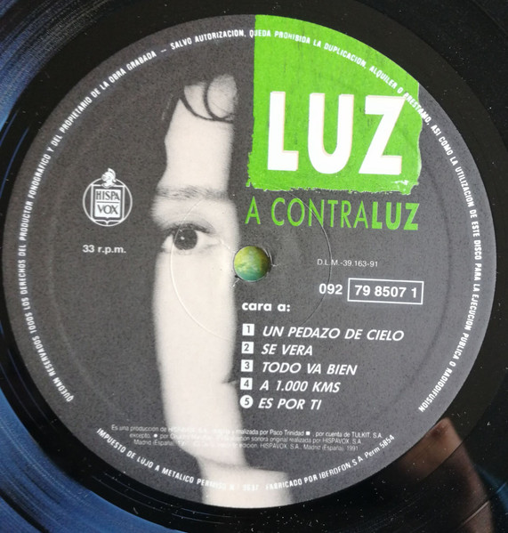 Luz Casal - A Contraluz | Hispavox (092 79 8507 1) - 3