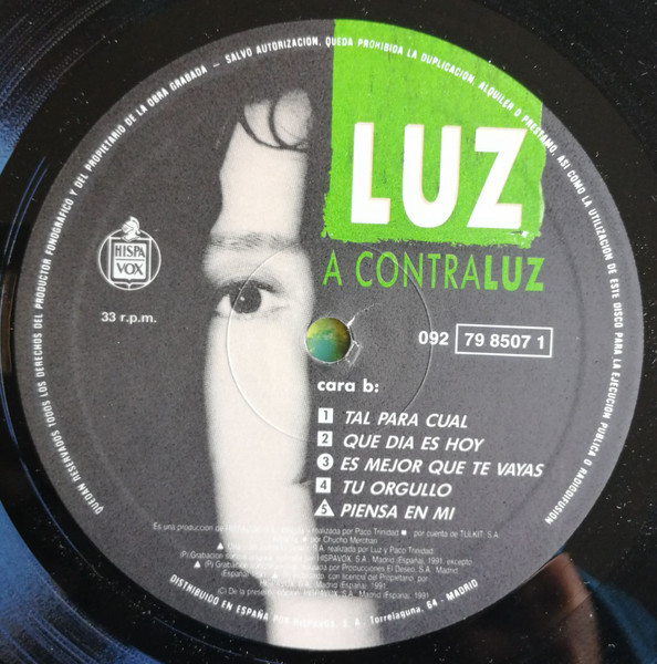Luz Casal - A Contraluz | Hispavox (092 79 8507 1) - 4