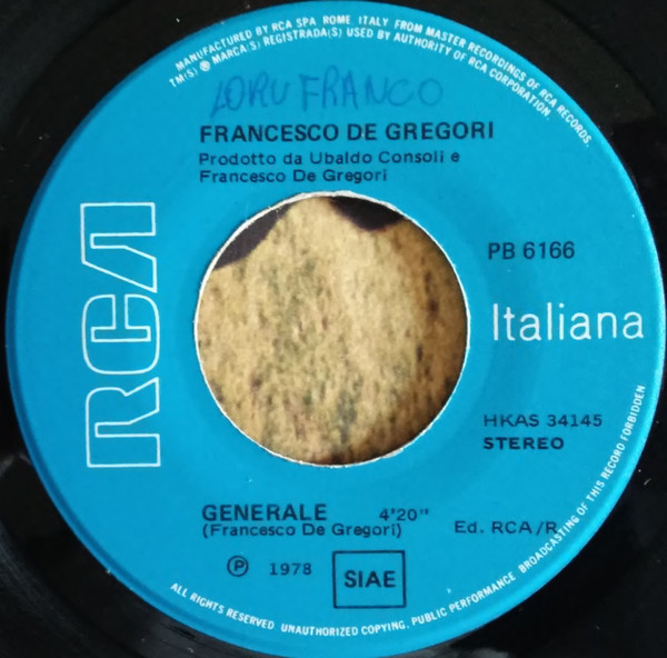 Francesco De Gregori - Generale / Natale | RCA (PB 6166) - 3