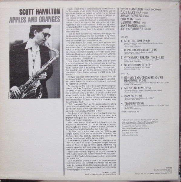 Scott Hamilton - Apples And Oranges | Concord Jazz (CJ-165) - 2 Scott Hamilton - Apples And Oranges | Concord Jazz (CJ-165) - 2
