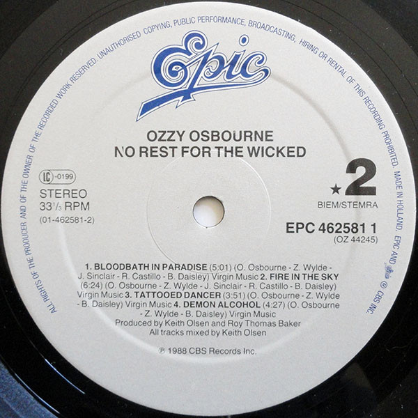 Ozzy Osbourne - No Rest For The Wicked | Epic (EPC 462581 1) - 4 Ozzy Osbourne - No Rest For The Wicked | Epic (EPC 462581 1) - 4