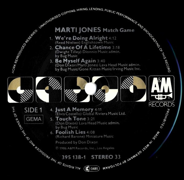 Marti Jones - Match Game | A&M Records (395 138-1) - 3