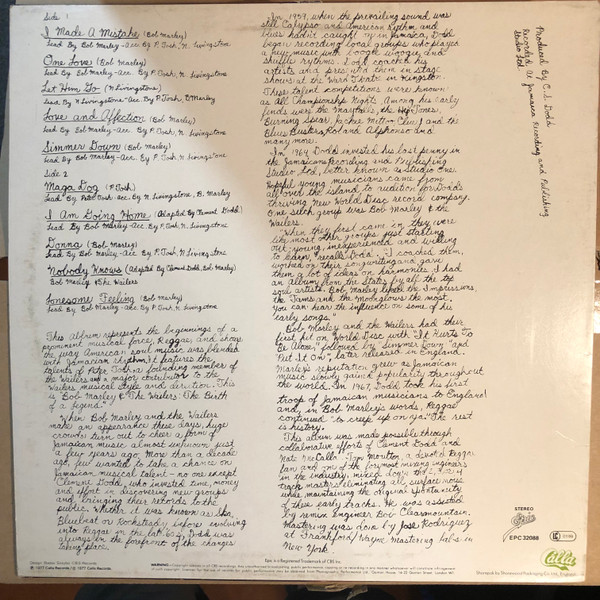 Bob Marley & The Wailers Featuring Peter Tosh - The Birth Of A Legend | Epic (EPC 32088) - 3