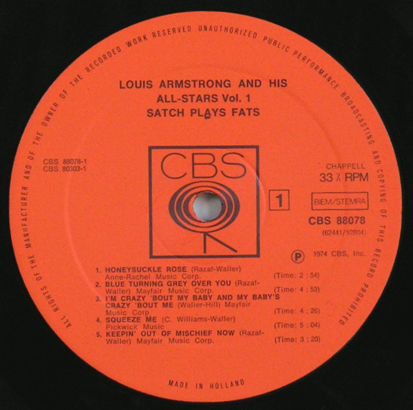 Louis Armstrong And His All-Stars - Vol. 1 Satch Plays Fats / L. Armstrong Plays W. C. Handy | CBS (CBS 88078) - 4 Louis Armstrong And His All-Stars - Vol. 1 Satch Plays Fats / L. Armstrong Plays W. C. Handy | CBS (CBS 88078) - 4