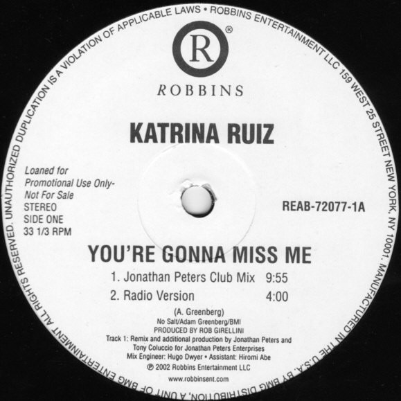 Katrina Ruiz - You're Gonna Miss Me | Robbins (REAB-72077-1)