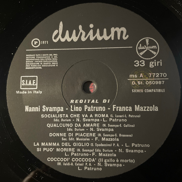 Nanni Svampa , Lino Patruno , Franca Mazzola - Recital Di Nanni Svampa Lino Patruno Franca Mazzola | Durium (ms A 77270) - 3 Nanni Svampa , Lino Patruno , Franca Mazzola - Recital Di Nanni Svampa Lino Patruno Franca Mazzola | Durium (ms A 77270) - 3