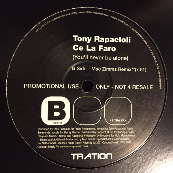 Tony Rapacioli - Ce La Faro (You'll Never Be Alone) | Tration Records (12 TRA 1PX) - 2