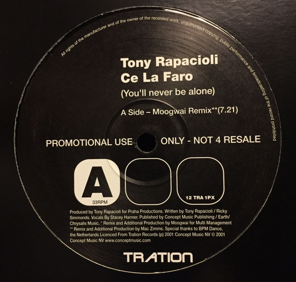 Tony Rapacioli - Ce La Faro (You'll Never Be Alone) | Tration Records (12 TRA 1PX) - main