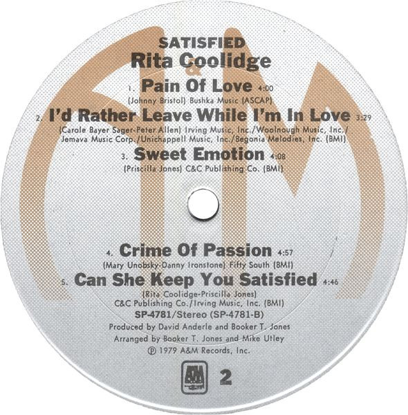 Rita Coolidge - Satisfied | A&M Records (SP-4781) - 4