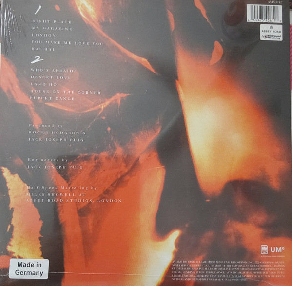Roger Hodgson - Hai Hai | A&M Records (AMA 5112) - 2