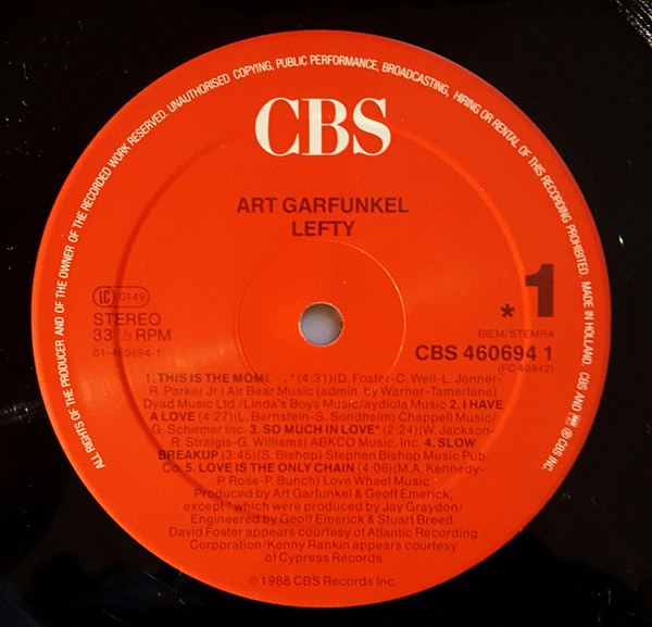 Art Garfunkel - Lefty | CBS (CBS 460694 1) - 4 Art Garfunkel - Lefty | CBS (CBS 460694 1) - 4