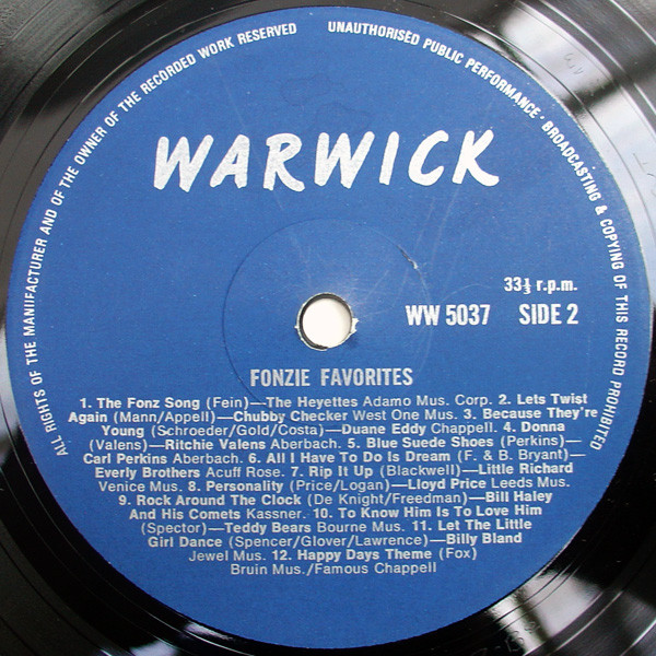 Various - Fonzie Favorites | Warwick Records (WW5037) - 4 Various - Fonzie Favorites | Warwick Records (WW5037) - 4