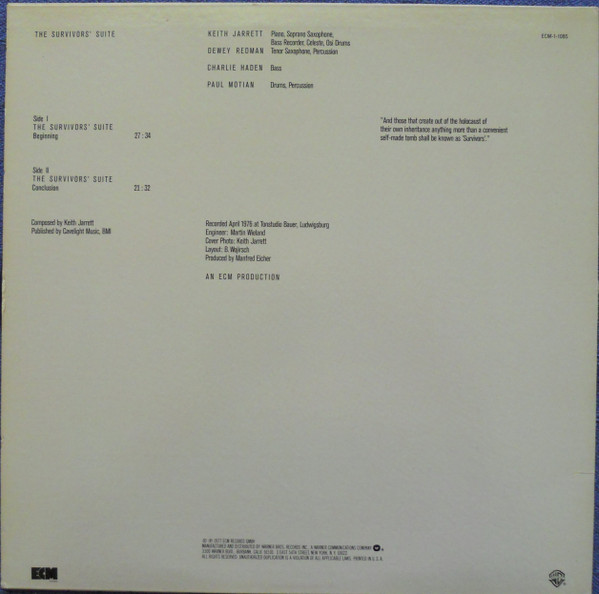 Keith Jarrett - The Survivors' Suite | ECM Records (ECM 1-1085) - 2