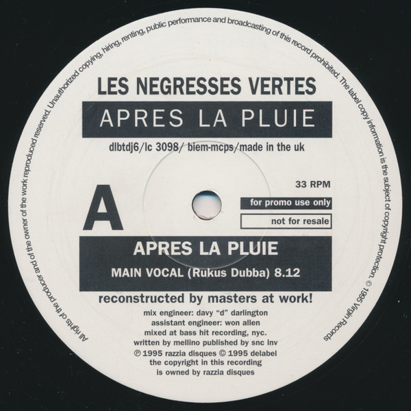 Les Negresses Vertes - Après La Pluie (Reconstructed By Masters At Work) | Virgin (DLBTDJ 6) - 2