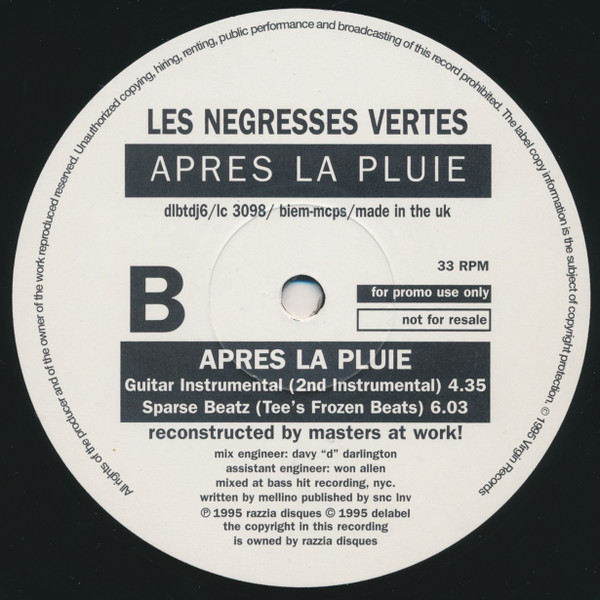 Les Negresses Vertes - Après La Pluie (Reconstructed By Masters At Work) | Virgin (DLBTDJ 6) - 3