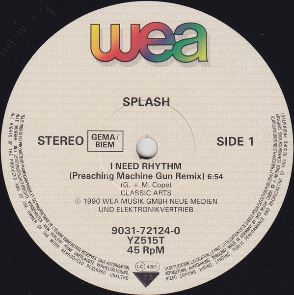 Splash - I Need Rhythm (Preaching Machine Gun Remix) | WEA (9031-72124-0) - 3