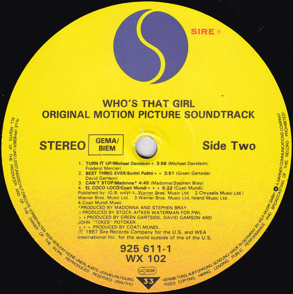 Madonna - Who's That Girl (Original Motion Picture Soundtrack) | Sire (925 611-1) - 4