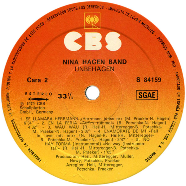 Nina Hagen Band - Unbehagen | CBS (S 84159) - 4