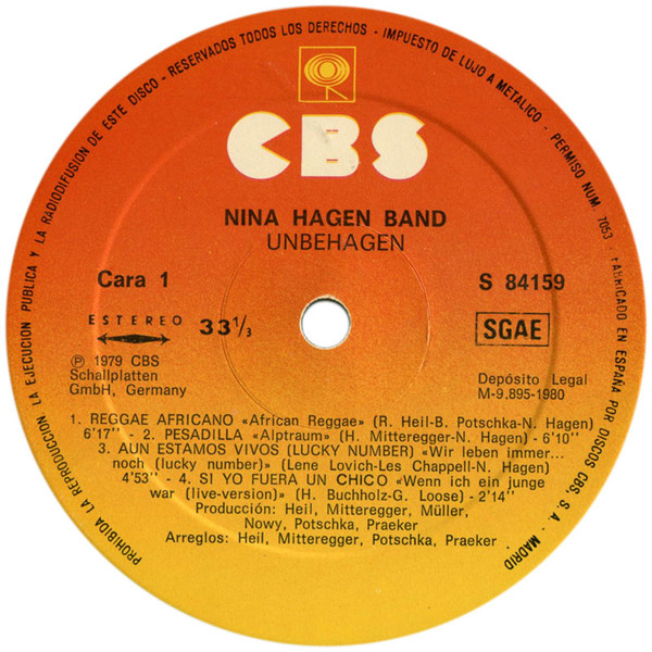 Nina Hagen Band - Unbehagen | CBS (S 84159) - 3