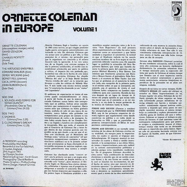 Ornette Coleman - In Europe, volume 1 | Discophon (J 4265) - 2