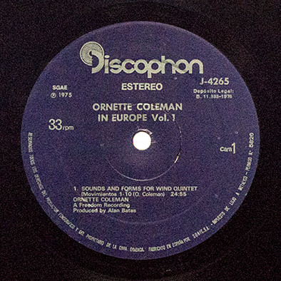 Ornette Coleman - In Europe, volume 1 | Discophon (J 4265) - 3