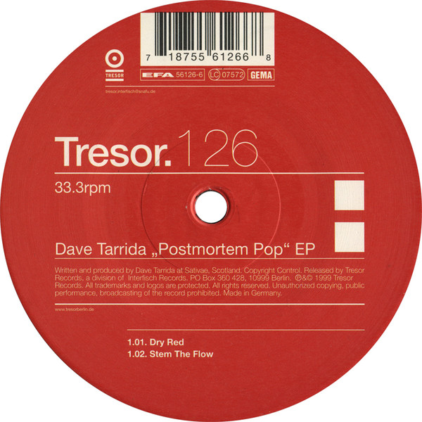 Dave Tarrida - Postmortem Pop EP | Tresor (Tresor 126)
