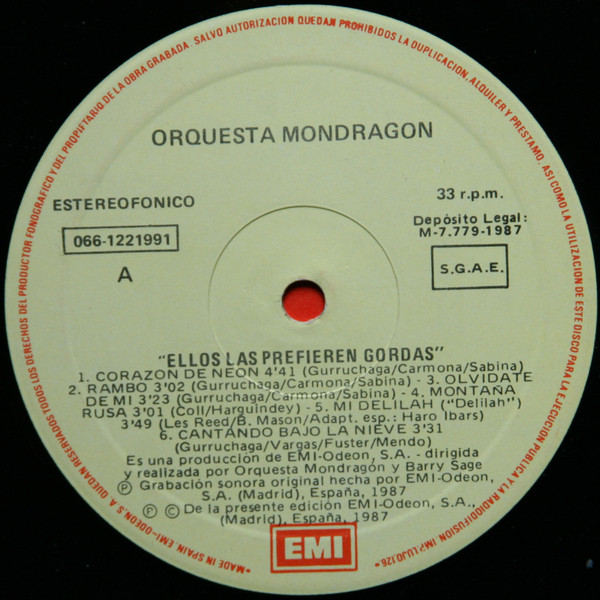 Orquesta Mondragón - Ellos Las Prefieren Gordas | EMI (066 12 2199 1) - 3 Orquesta Mondragón - Ellos Las Prefieren Gordas | EMI (066 12 2199 1) - 3