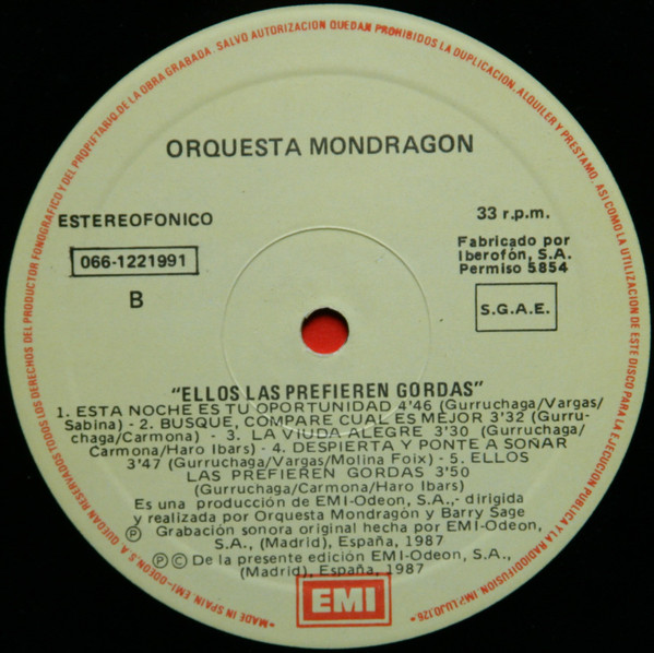 Orquesta Mondragón - Ellos Las Prefieren Gordas | EMI (066 12 2199 1) - 4 Orquesta Mondragón - Ellos Las Prefieren Gordas | EMI (066 12 2199 1) - 4