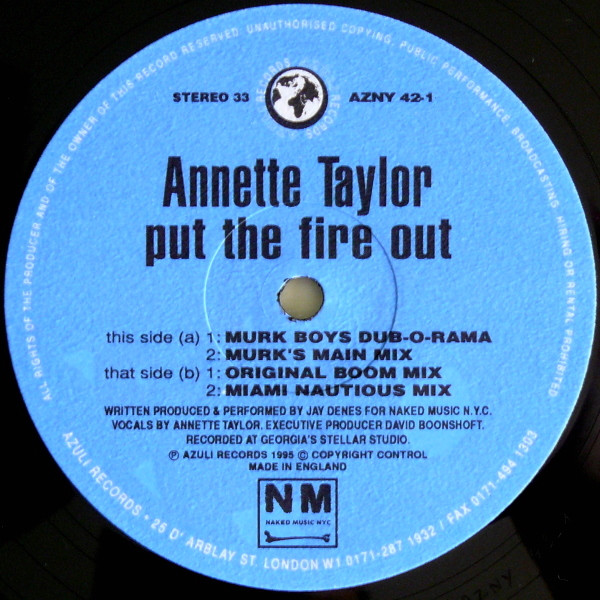Annette Taylor - Put The Fire Out | Azuli Records (AZNY 42-1) - 2
