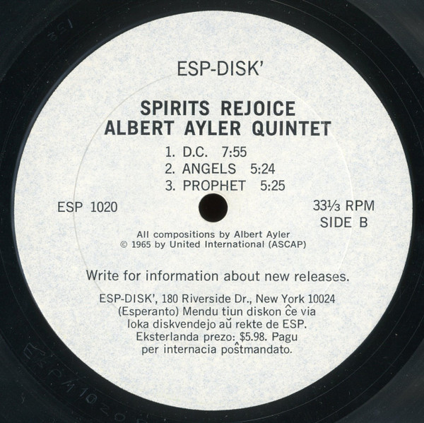 Albert Ayler Quintet - Spirits Rejoice | ESP-Disk' (ESP-DISK' 1020) - 4