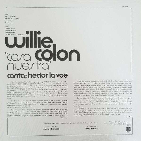 Willie Colón ,Canta: Hector Lavoe - Cosa Nuestra | Craft Recordings (CR01056) - 2